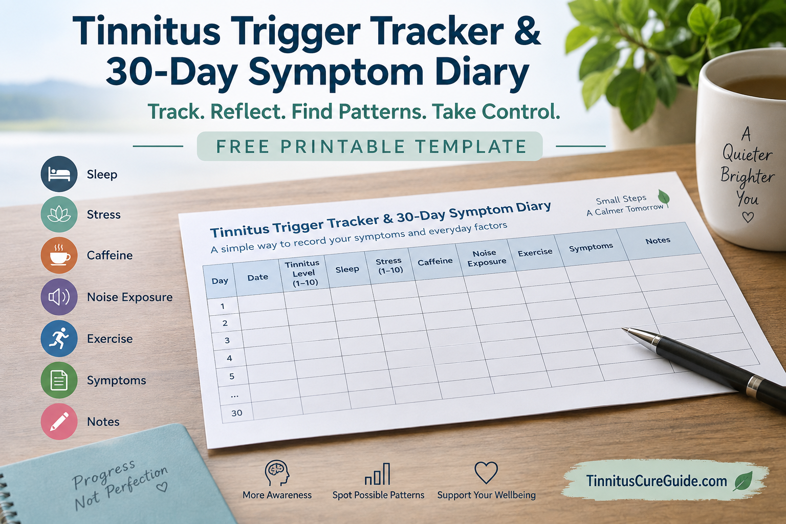 tinnitus trigger tracker and 30-day symptom diary